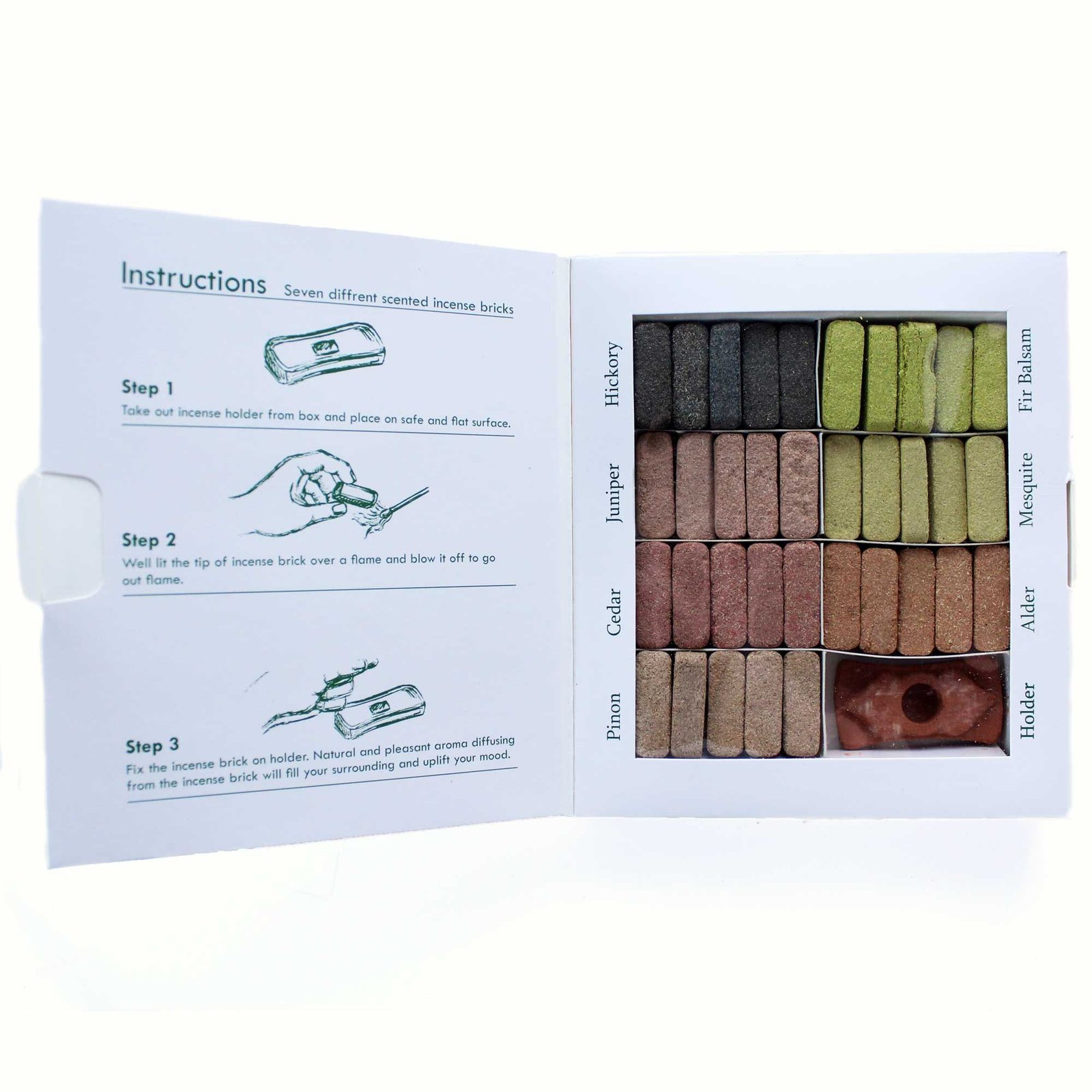 Ladrillos de Incienso Smudge de 7 Aromas Himalaya con Quemador · Set de 70 - Imagen 4