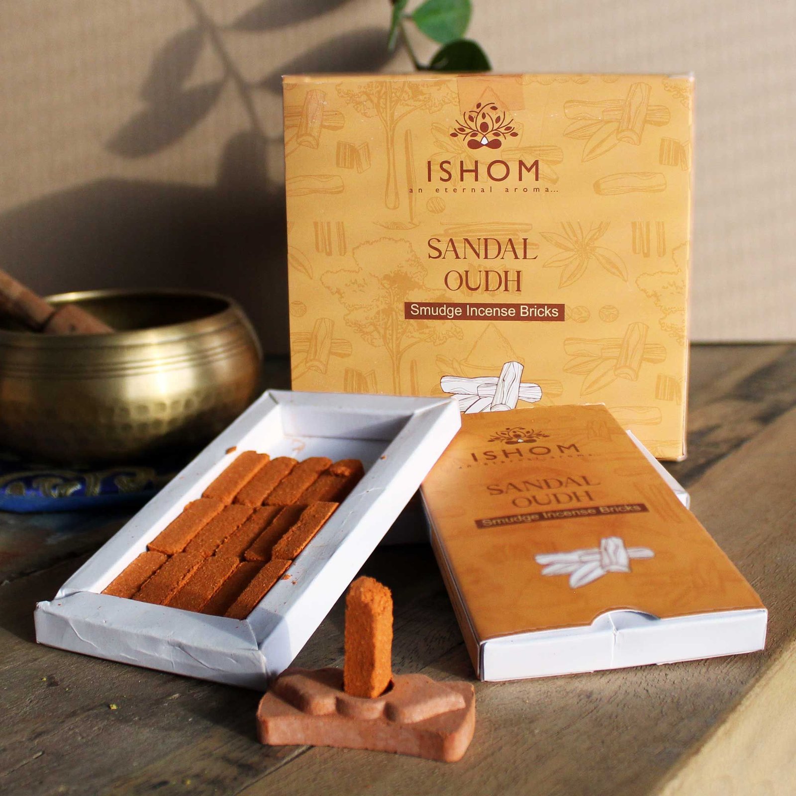 Ladrillos de Incienso Smudge de Sándalo con Quemador · Pack de 15